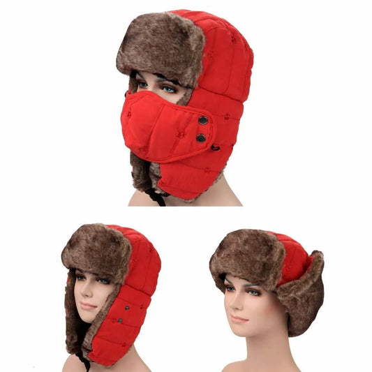 Winter Warm Hat Cold Weather Ushanka Russian Outdoor Ski Hunting Hat with Earflaps Windproof Mask Lei Feng Hat for Men Women