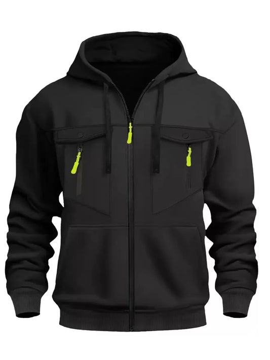 2025 men's autumn and winter casual outdoor zippered hooded sweatshirt