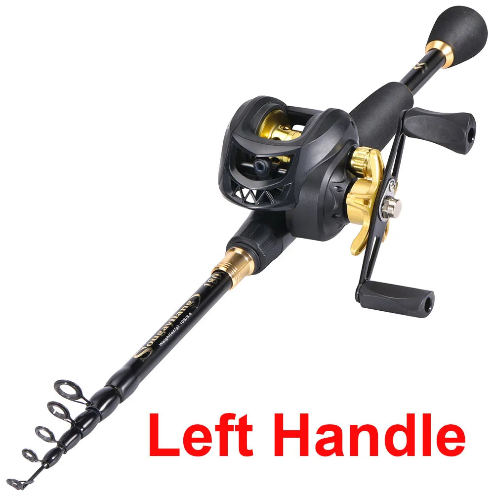 Sougayilang 1.8-2.4m Casting Fishing Combo Telescopic Fishing Rod and 7.2:1 High Speed Fishing Reel