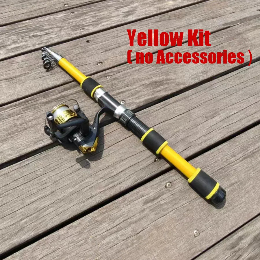 Fishing Rod Reel Combo- Fishing Full Kits With Telescopic Fishing Rod And Spinning Reel Baits Hooks Travel Pole Set