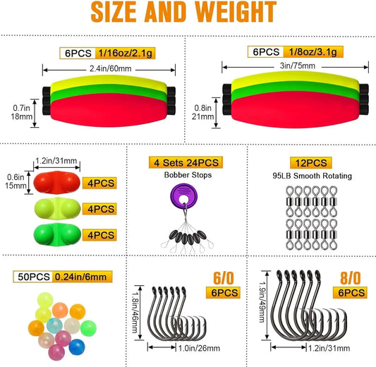 Catfishing Tackle Making Kit - 102PCS/99PCS Rig Accessories With Floats, Hooks, Swivels, and Fishing Bells