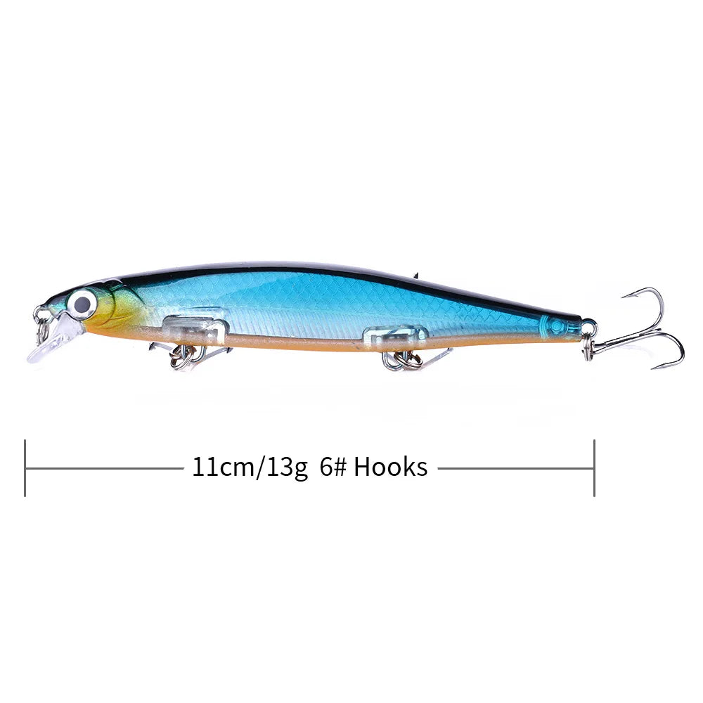 1Pcs Suspended Sinking Wobbler Minnow Laser Fishing lure 11cm 13g