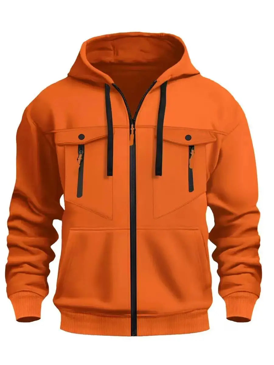2025 men's autumn and winter casual outdoor zippered hooded sweatshirt