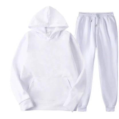 Men's Autumn and Winter Solid Color Hoodie+jogging Pants Two-piece Set Fashionable Outdoor Casual Sportswear Men's Tracksuit