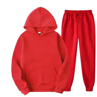 Men's Autumn and Winter Solid Color Hoodie+jogging Pants Two-piece Set Fashionable Outdoor Casual Sportswear Men's Tracksuit