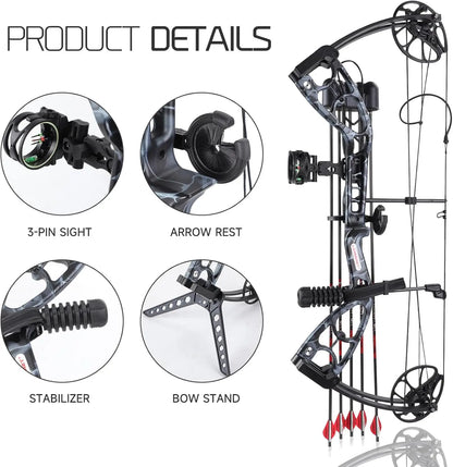 Compound Bow and Archery Sets - Right Hand Archery Compound Bows 30-70 lbs Draw Weight Adjustable for Youth，Adults and Beginners