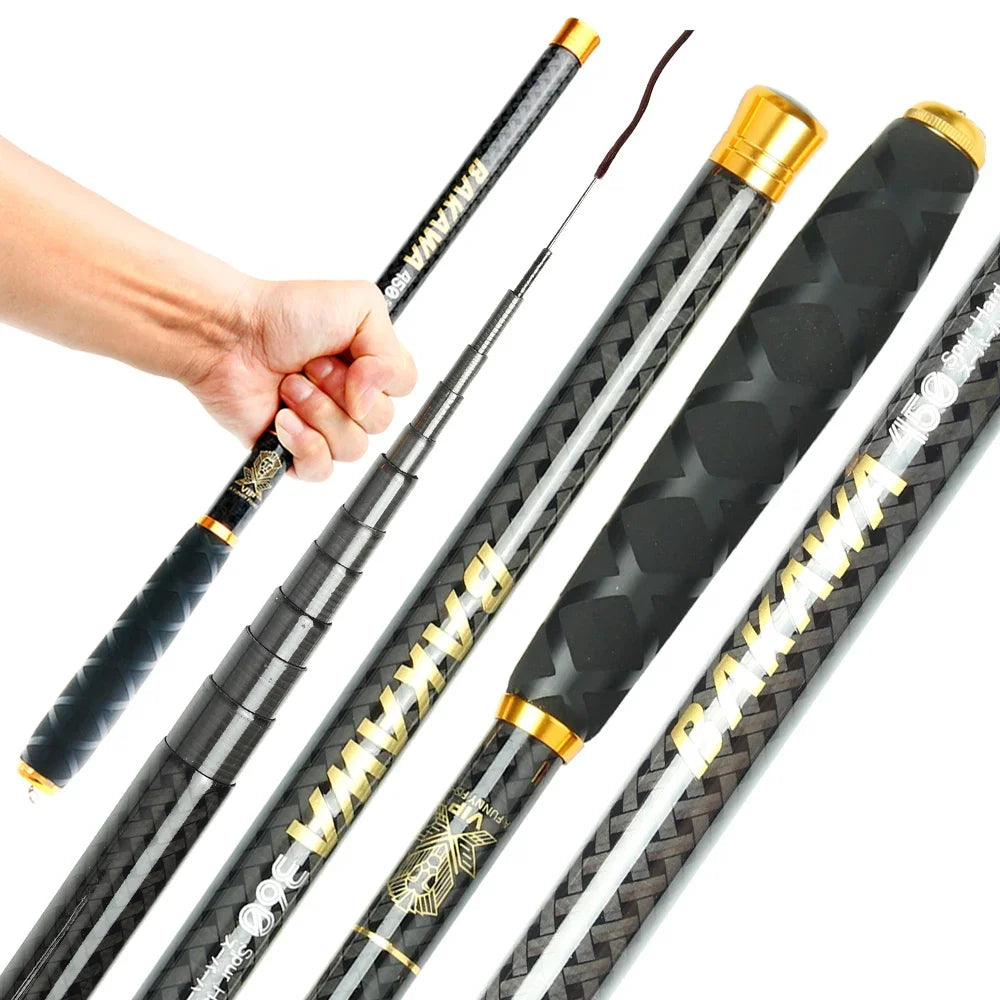 BAKAWA Ultralight Carbon Fishing Rods 1.8M-7.2M Portable Telescopic Travel Mini Stream Feeder Pole Hard Pesca Carp Freshwater