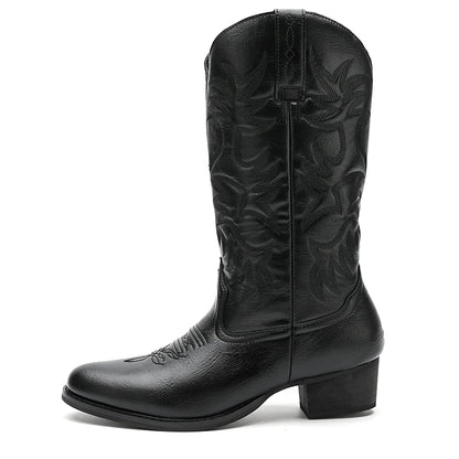 Mioeert Men's Heritage  Round Toe Wooden heel sole Embroidered Western Cowboy Boots