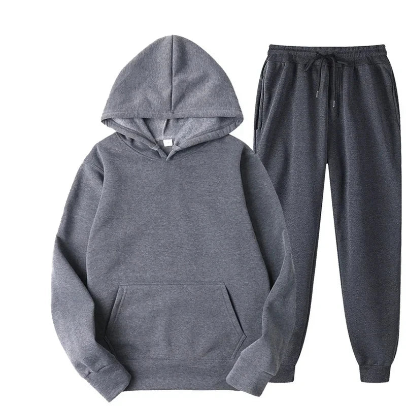 Men's Autumn and Winter Solid Color Hoodie+jogging Pants Two-piece Set Fashionable Outdoor Casual Sportswear Men's Tracksuit