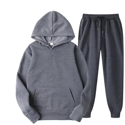 Men's Autumn and Winter Solid Color Hoodie+jogging Pants Two-piece Set Fashionable Outdoor Casual Sportswear Men's Tracksuit