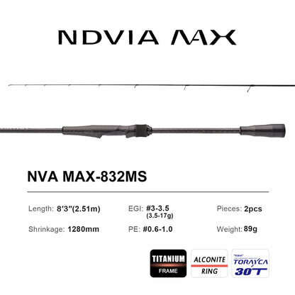 PURELURE NEW NDVIA MAX Ajing And Eging Tubular Tip 8FT 8.3FT 8.6FT 1.2-10G Soft Lure And EGI F/MF Action Perch Pike Zander Squid