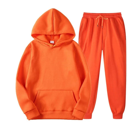 Men's Autumn and Winter Solid Color Hoodie+jogging Pants Two-piece Set Fashionable Outdoor Casual Sportswear Men's Tracksuit