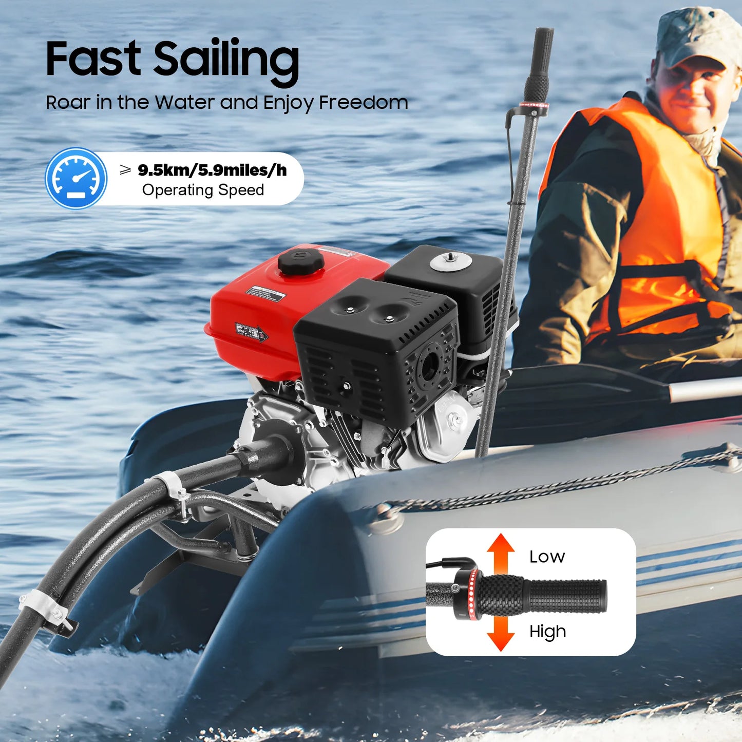 420cc Outboard Motor Fishing Boat Engine 9.0kW 3600rpm Four-stroke Outboard Engine for Small Boats of 9.84-19.69ft