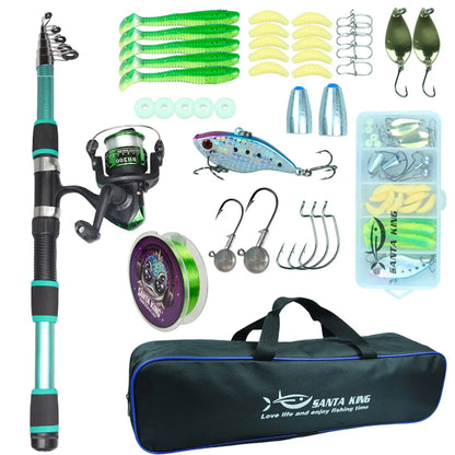 Fishing Rod Reel Combo- Fishing Full Kits With Telescopic Fishing Rod And Spinning Reel Baits Hooks Travel Pole Set