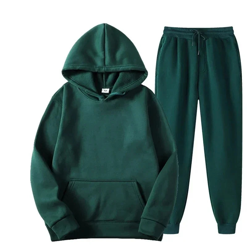 Men's Autumn and Winter Solid Color Hoodie+jogging Pants Two-piece Set Fashionable Outdoor Casual Sportswear Men's Tracksuit