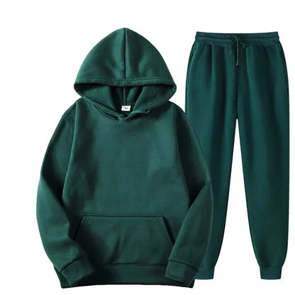 Men's Autumn and Winter Solid Color Hoodie+jogging Pants Two-piece Set Fashionable Outdoor Casual Sportswear Men's Tracksuit