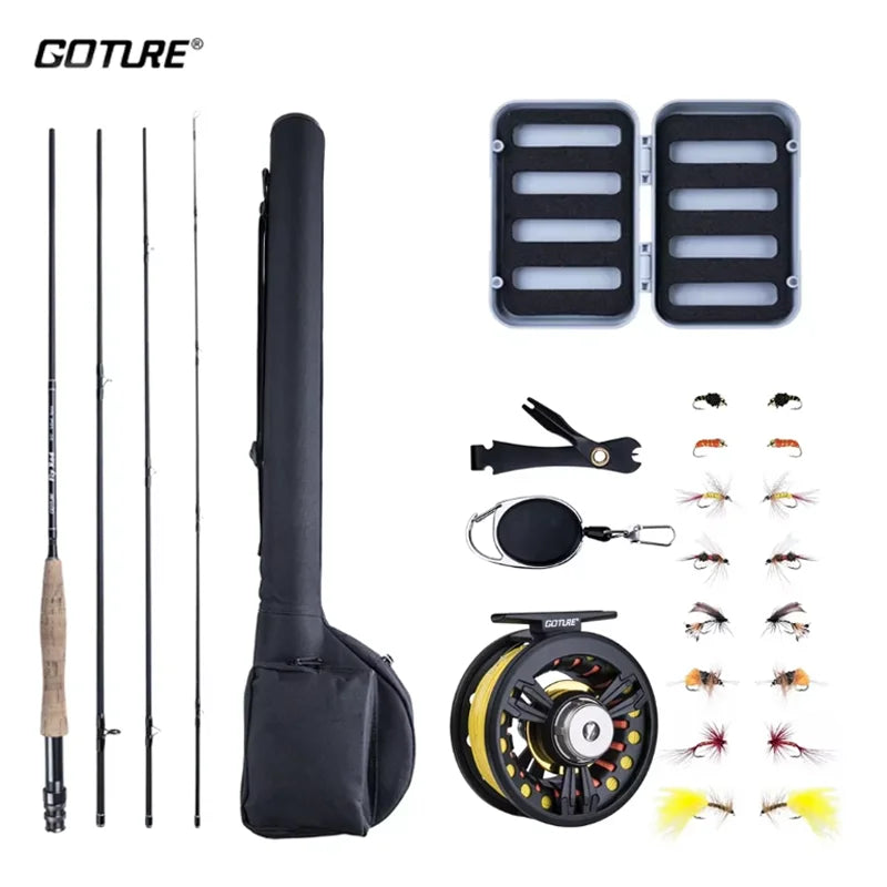 Goture Fly Fishing Rod Combo 5/6 7/8 9FT Carbon Fiber 2.7m Fly Rod with Line Lures Reel for Trout Carp Tackle with PVC Tube