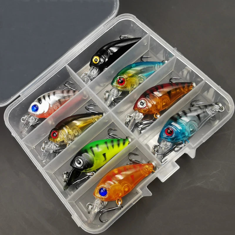 8pcs Crank Bait Minnow Fishing Lure Set Topwater Fishing Bait