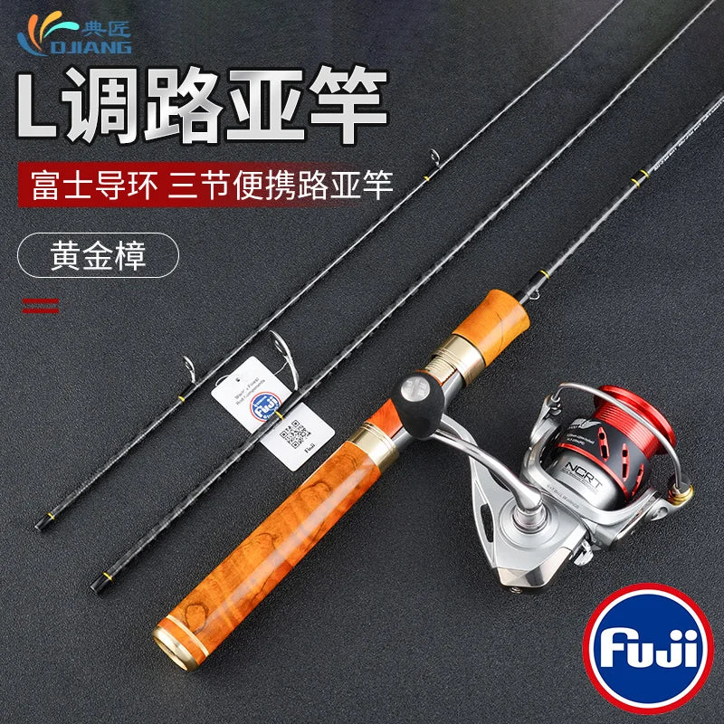 DJIANG Fuji Guides Trout Fishing Rod Spinning 1.8/1.98/2.1m L Fast Action Lure Rod Wooden handle Travel 3 Sections Portable Rod