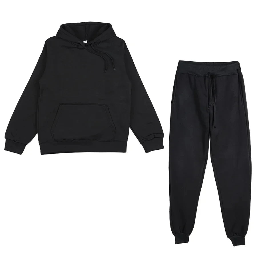 Men's Autumn and Winter Solid Color Hoodie+jogging Pants Two-piece Set Fashionable Outdoor Casual Sportswear Men's Tracksuit