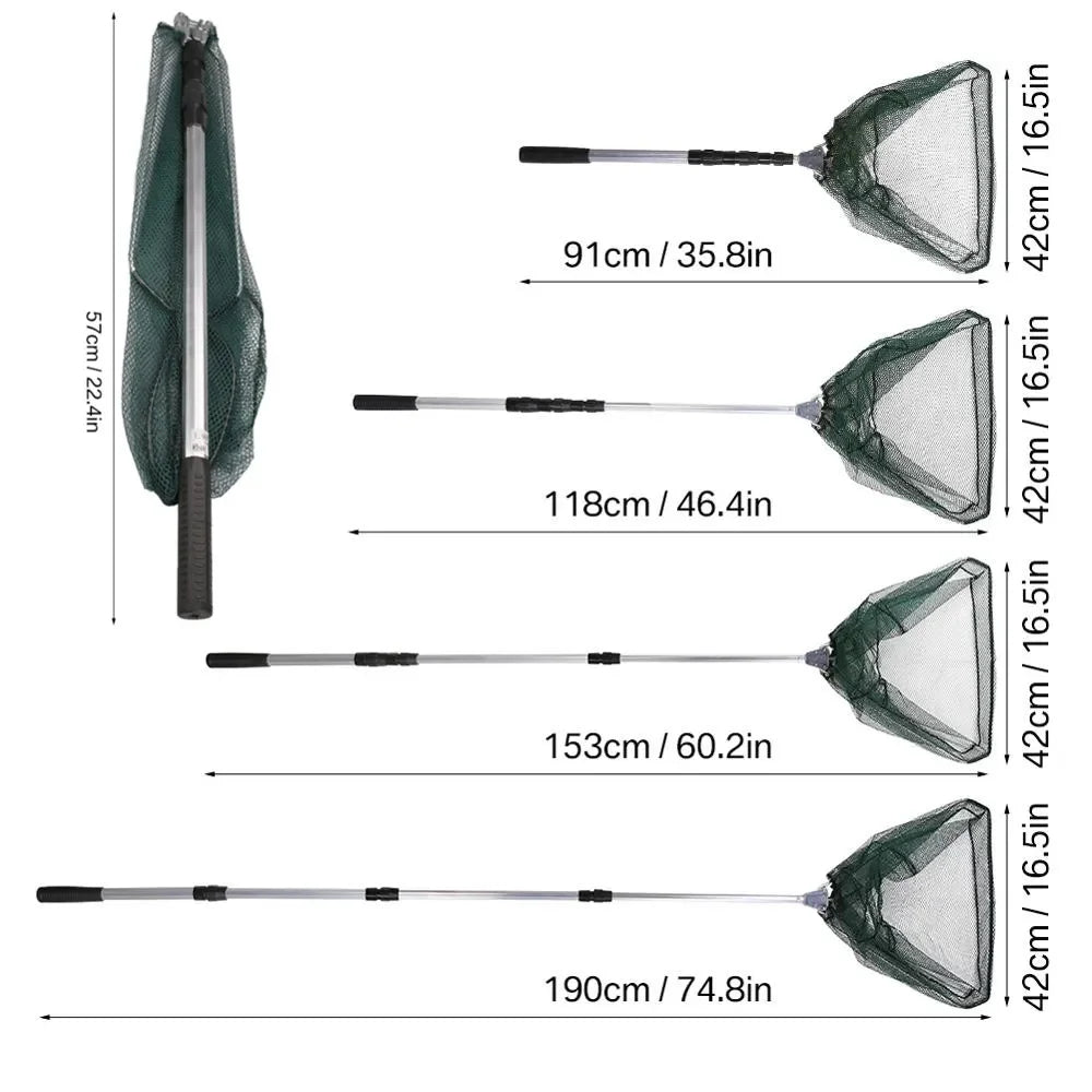Telescopic Folding Fishing Landing Net 190CM Pole Collapsible Extensible Aluminum long Handle