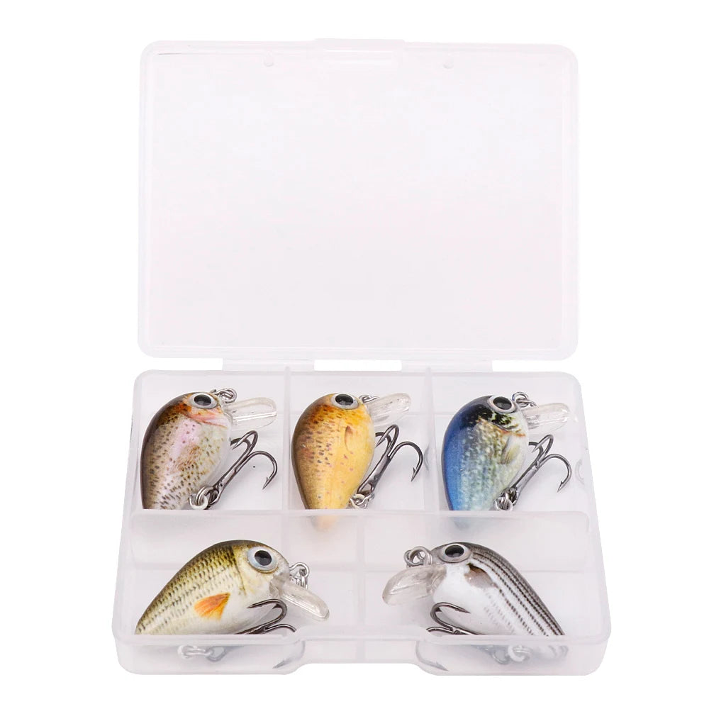 GOBASS 5pcs Mini Fish Bass Fishing Lure Set 3cm 1.5g Mini Artificial Baits