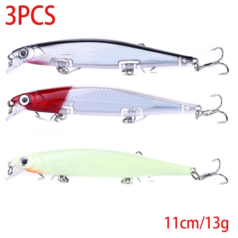 1Pcs Suspended Sinking Wobbler Minnow Laser Fishing lure 11cm 13g