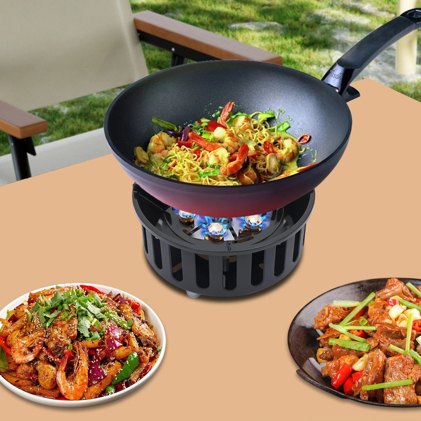 Cold-Rolled Steel Portable Camping Stove, 72000BTU 3-Adapter Gas Cooker