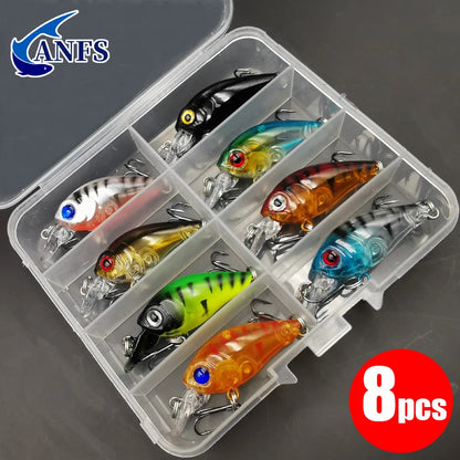 8pcs Crank Bait Minnow Fishing Lure Set Topwater Fishing Bait
