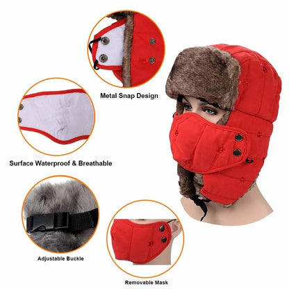 Winter Warm Hat Cold Weather Ushanka Russian Outdoor Ski Hunting Hat with Earflaps Windproof Mask Lei Feng Hat for Men Women