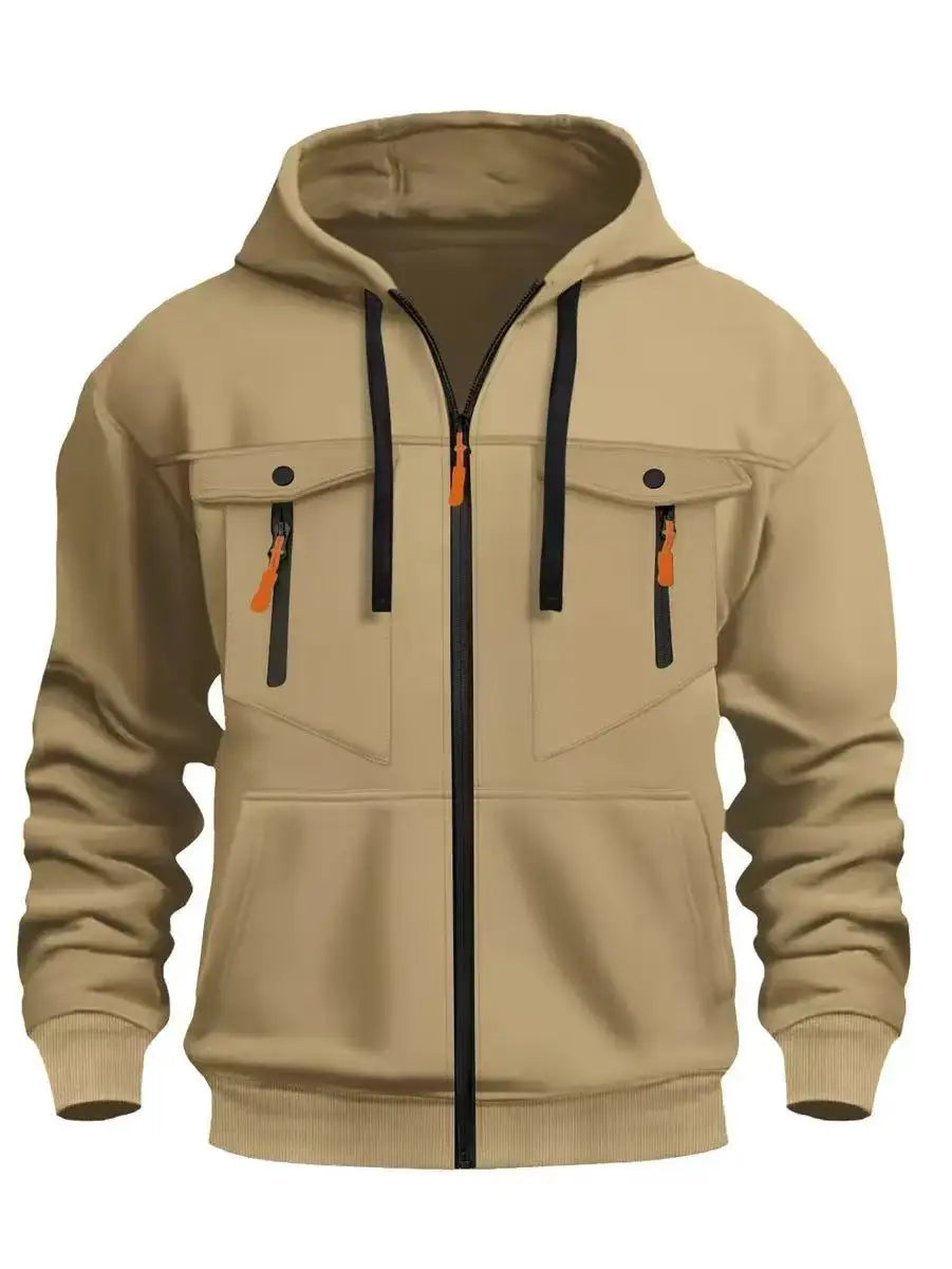 2025 men's autumn and winter casual outdoor zippered hooded sweatshirt