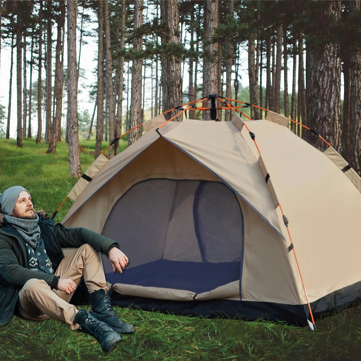 Outdoor Automatic Quick-opening Tent Rainproof Sunshine-proof Tent Two windowless doors