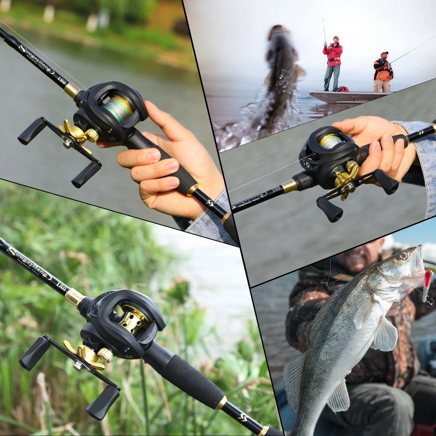 Sougayilang 1.8-2.4m Casting Fishing Combo Telescopic Fishing Rod and 7.2:1 High Speed Fishing Reel