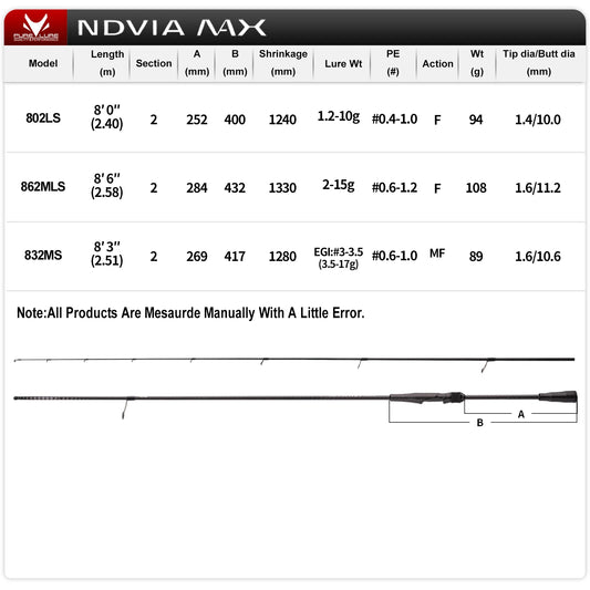 PURELURE NEW NDVIA MAX Ajing And Eging Tubular Tip 8FT 8.3FT 8.6FT 1.2-10G Soft Lure And EGI F/MF Action Perch Pike Zander Squid