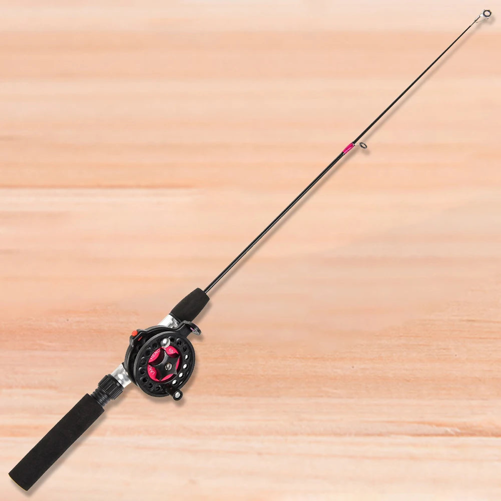 Ice Fishing Rod With Reel Outdoor Folded Mini Feeder Telescopic Spinning Ice Fishing Rod Pole Fishing Reel Wheel Set