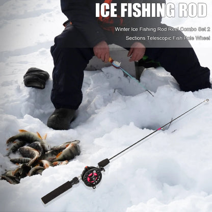 Ice Fishing Rod With Reel Outdoor Folded Mini Feeder Telescopic Spinning Ice Fishing Rod Pole Fishing Reel Wheel Set