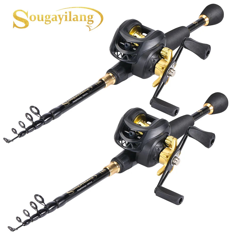 Sougayilang 1.8-2.4m Casting Fishing Combo Telescopic Fishing Rod and 7.2:1 High Speed Fishing Reel
