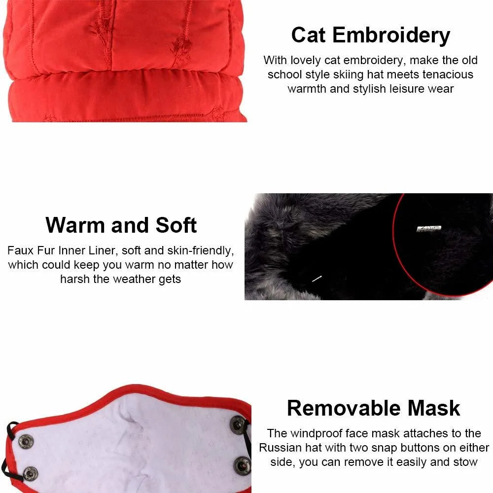 Winter Warm Hat Cold Weather Ushanka Russian Outdoor Ski Hunting Hat with Earflaps Windproof Mask Lei Feng Hat for Men Women