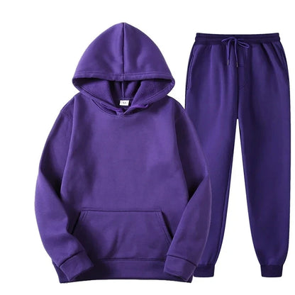 Men's Autumn and Winter Solid Color Hoodie+jogging Pants Two-piece Set Fashionable Outdoor Casual Sportswear Men's Tracksuit