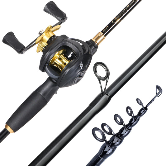 Sougayilang 1.8-2.4m Casting Fishing Combo Telescopic Fishing Rod and 7.2:1 High Speed Fishing Reel
