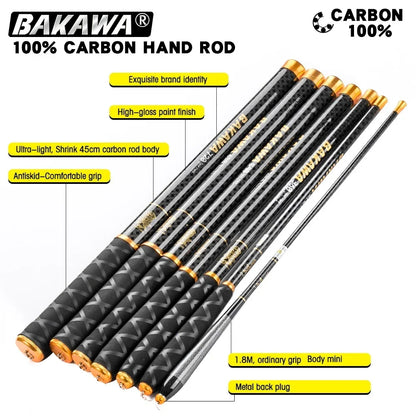 BAKAWA Ultralight Carbon Fishing Rods 1.8M-7.2M Portable Telescopic Travel Mini Stream Feeder Pole Hard Pesca Carp Freshwater