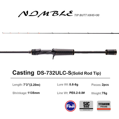 PURELURE NDMBLS Toray M46X 0.5-12g Soft Lure EXF Action FUJI Titanium Frame and SIC Ring Carbon Solid Tip Perch Bass Pike Zander