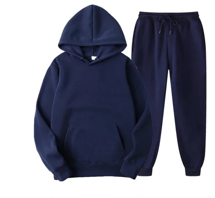Men's Autumn and Winter Solid Color Hoodie+jogging Pants Two-piece Set Fashionable Outdoor Casual Sportswear Men's Tracksuit