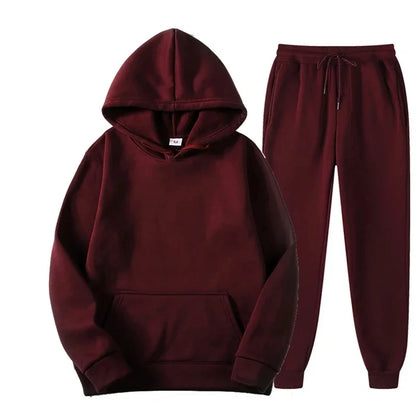 Men's Autumn and Winter Solid Color Hoodie+jogging Pants Two-piece Set Fashionable Outdoor Casual Sportswear Men's Tracksuit