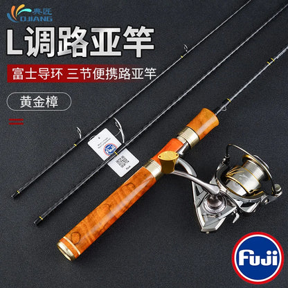 DJIANG Fuji Guides Trout Fishing Rod Spinning 1.8/1.98/2.1m L Fast Action Lure Rod Wooden handle Travel 3 Sections Portable Rod