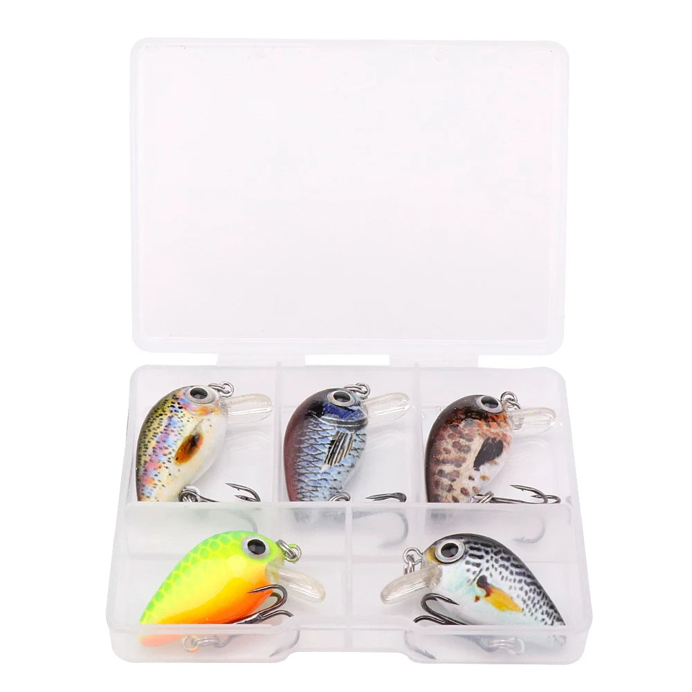 GOBASS 5pcs Mini Fish Bass Fishing Lure Set 3cm 1.5g Mini Artificial Baits