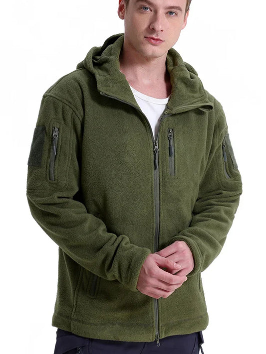 Men's Full Zip Fleece Military Tactical Jacket with Multi-Pockets