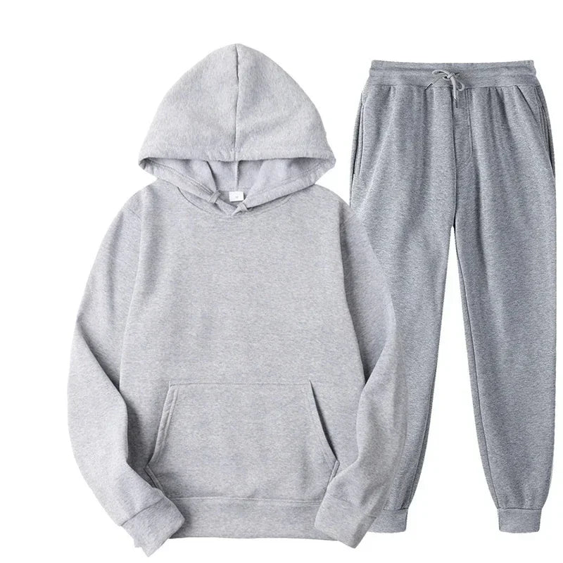 Men's Autumn and Winter Solid Color Hoodie+jogging Pants Two-piece Set Fashionable Outdoor Casual Sportswear Men's Tracksuit
