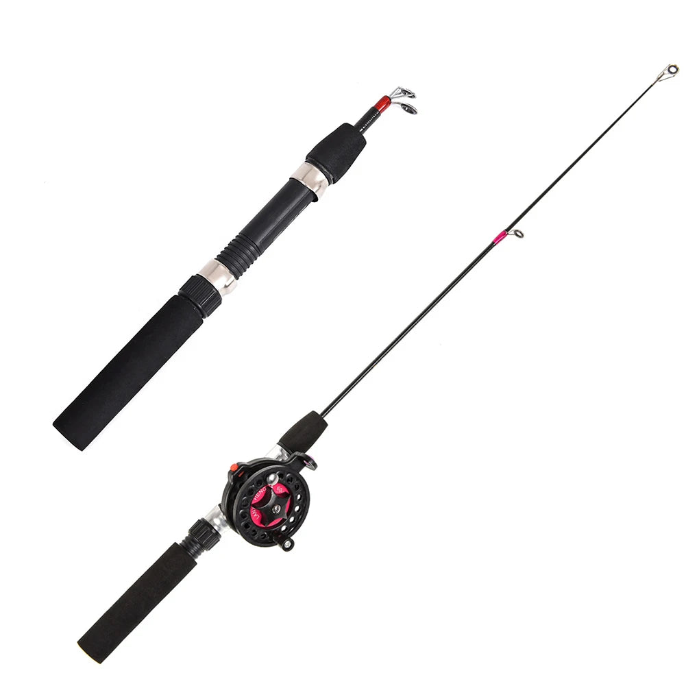 Ice Fishing Rod With Reel Outdoor Folded Mini Feeder Telescopic Spinning Ice Fishing Rod Pole Fishing Reel Wheel Set