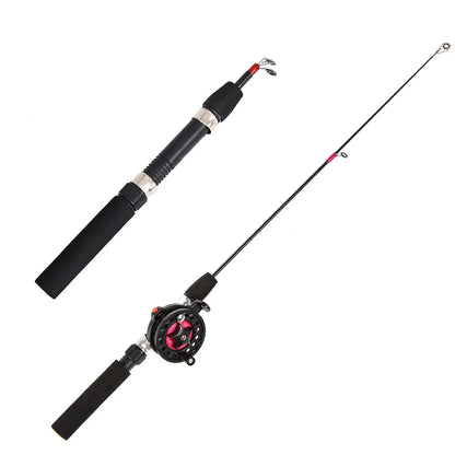 Ice Fishing Rod With Reel Outdoor Folded Mini Feeder Telescopic Spinning Ice Fishing Rod Pole Fishing Reel Wheel Set